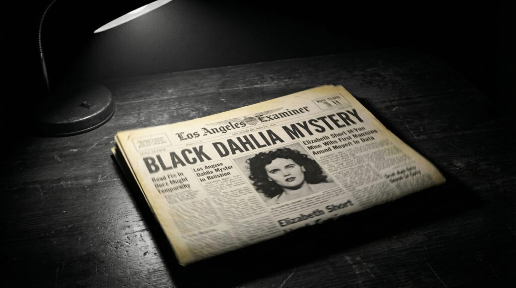Black Dahlia murder case newspaper headline