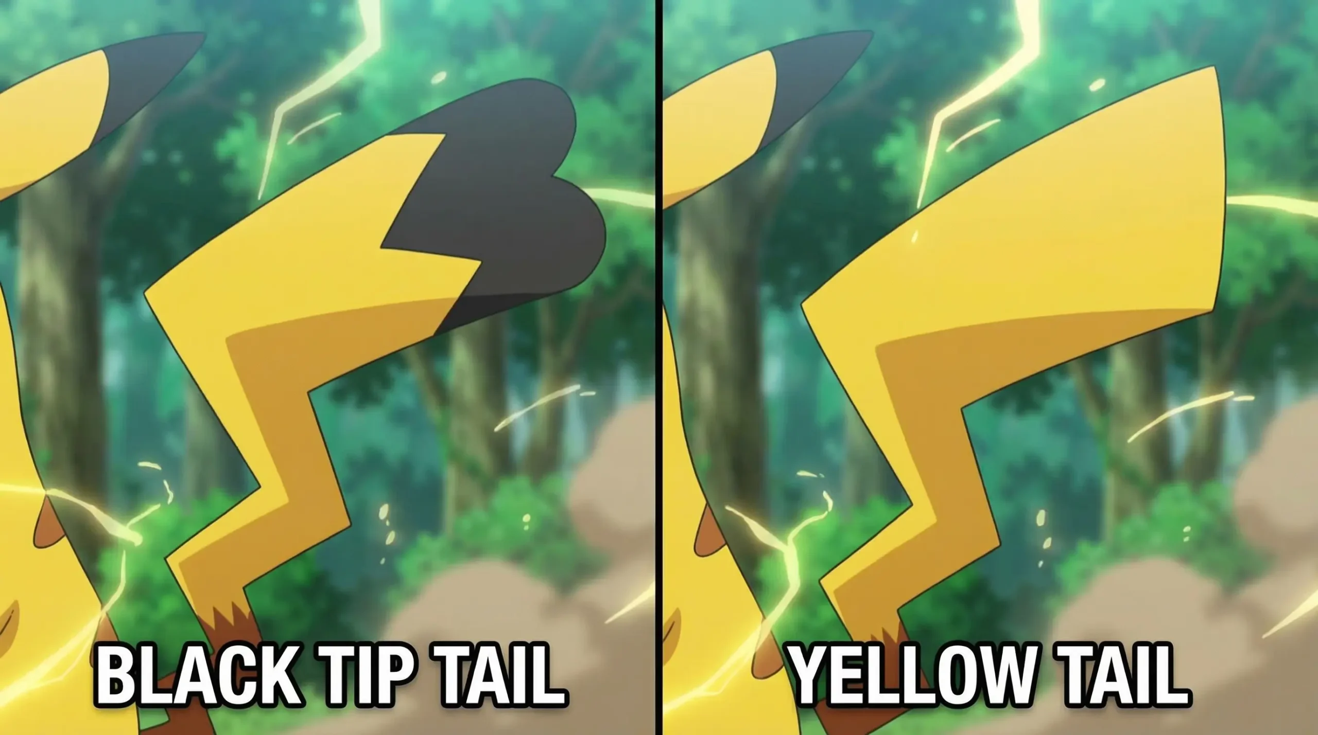 Pikachu tail black tip vs yellow