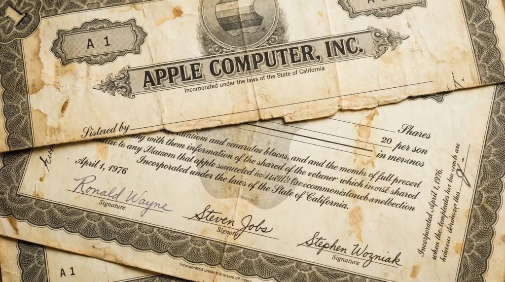 Ronald Wayne Apple stock certificate