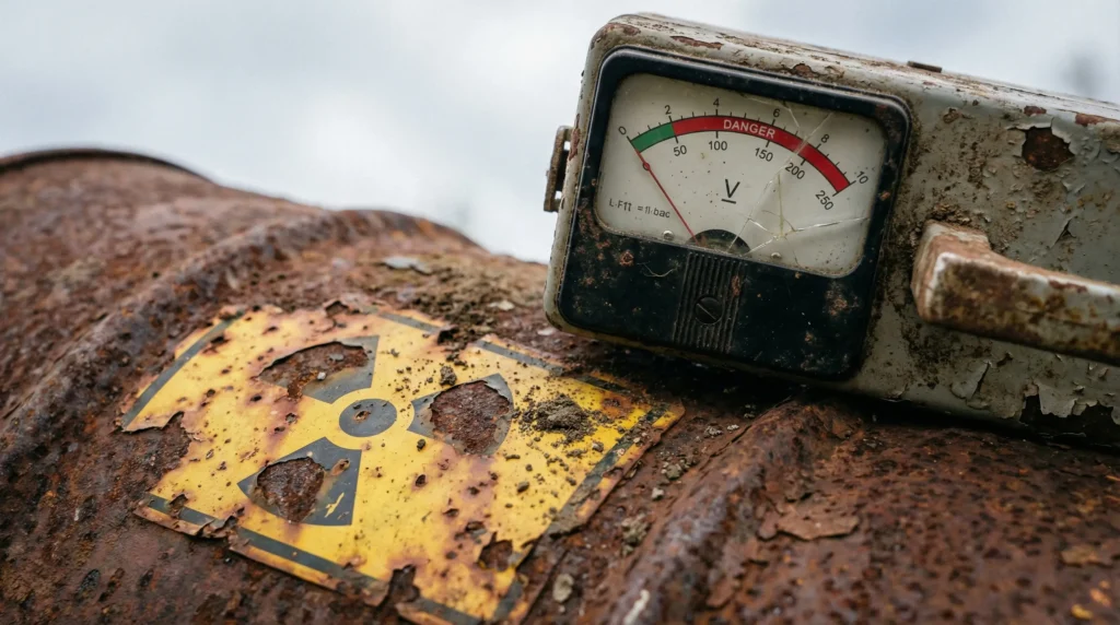 Geiger counter measuring high radiation levels