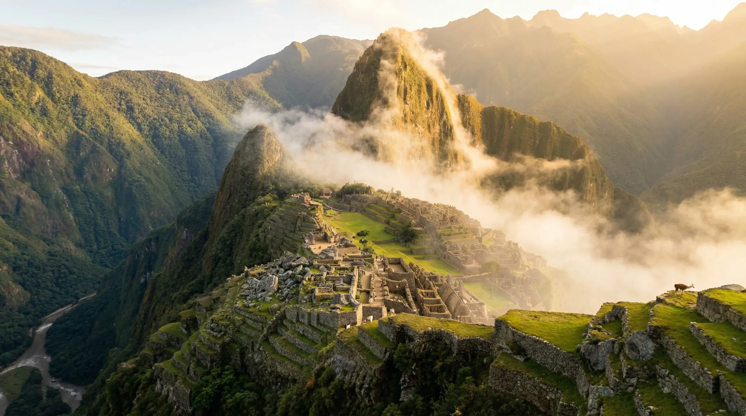 The lost city of Machu Picchu in the Andes Mountains