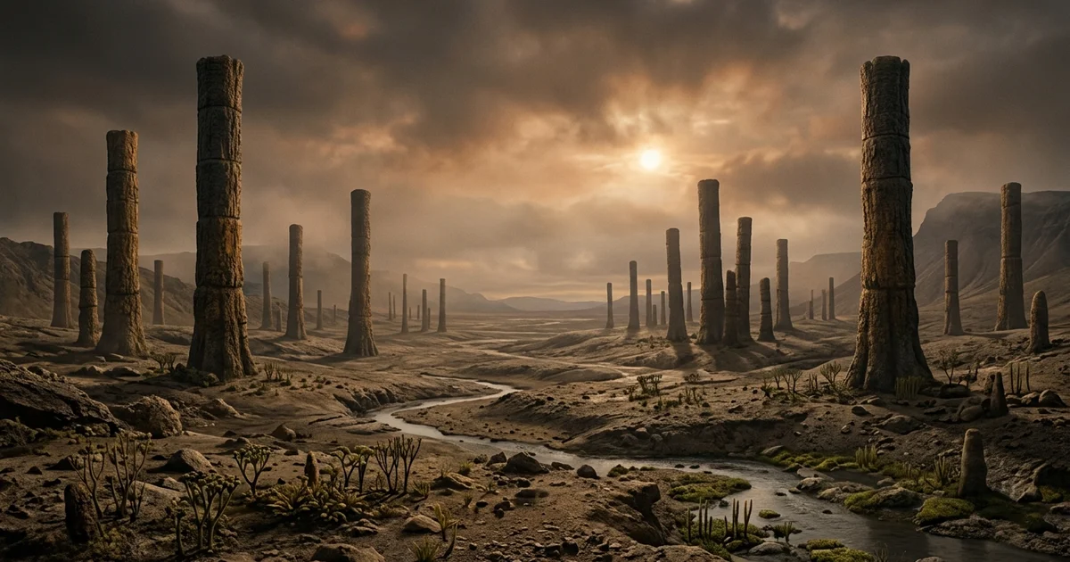 An artist's rendition of the prehistoric nature mystery Prototaxites, giant fungi that dominated ancient Earth.